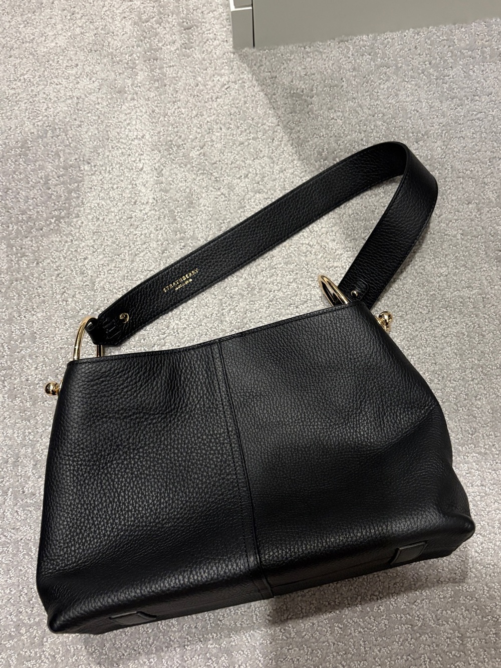 Strathberry Black Leather Shoulder Bag with Gold Hardware